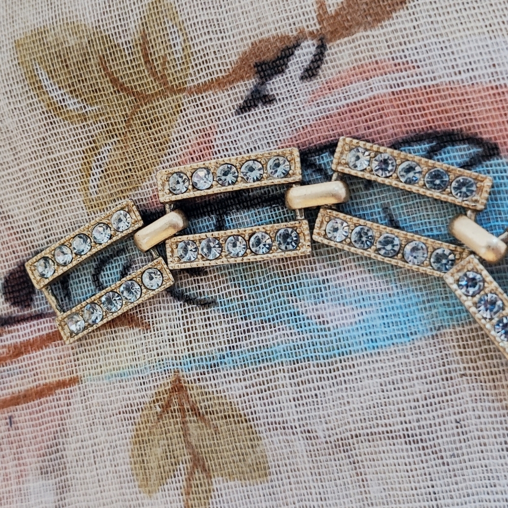 Unsigned Brass Tone Matte Clear Rhinestone Encrus… - image 4